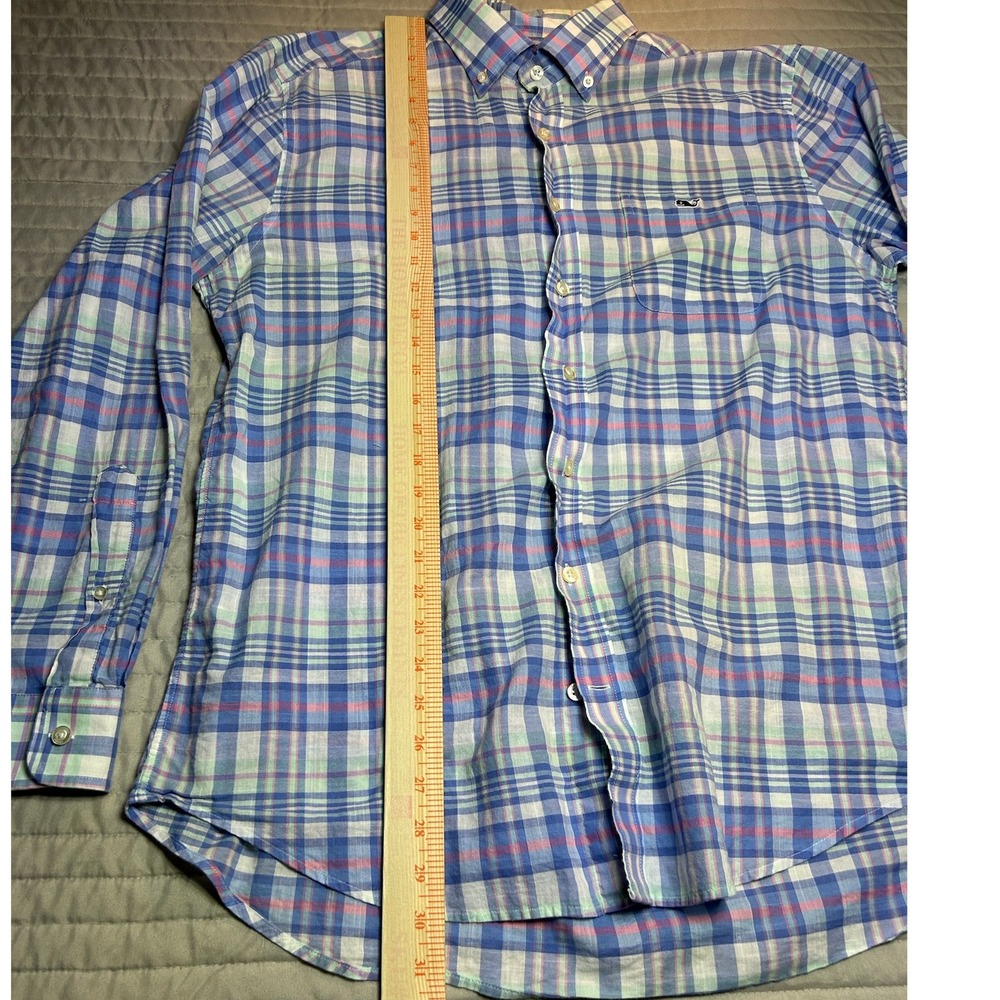 Vineyard Vines Mens Slim Fit Tucker Shirt Blue Pink Plaid Long Sleeve Size Large - Picture 6 of 8